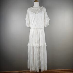 Anthropologie Me Be Ruffle Maxi Dress Wedding White Boho Cottagecore Lace